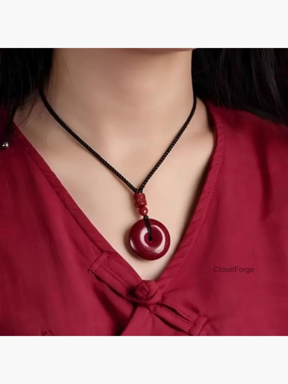 Cinnabar Feng Shui Pendant Necklace - Ping Buckle Wealth Amulet